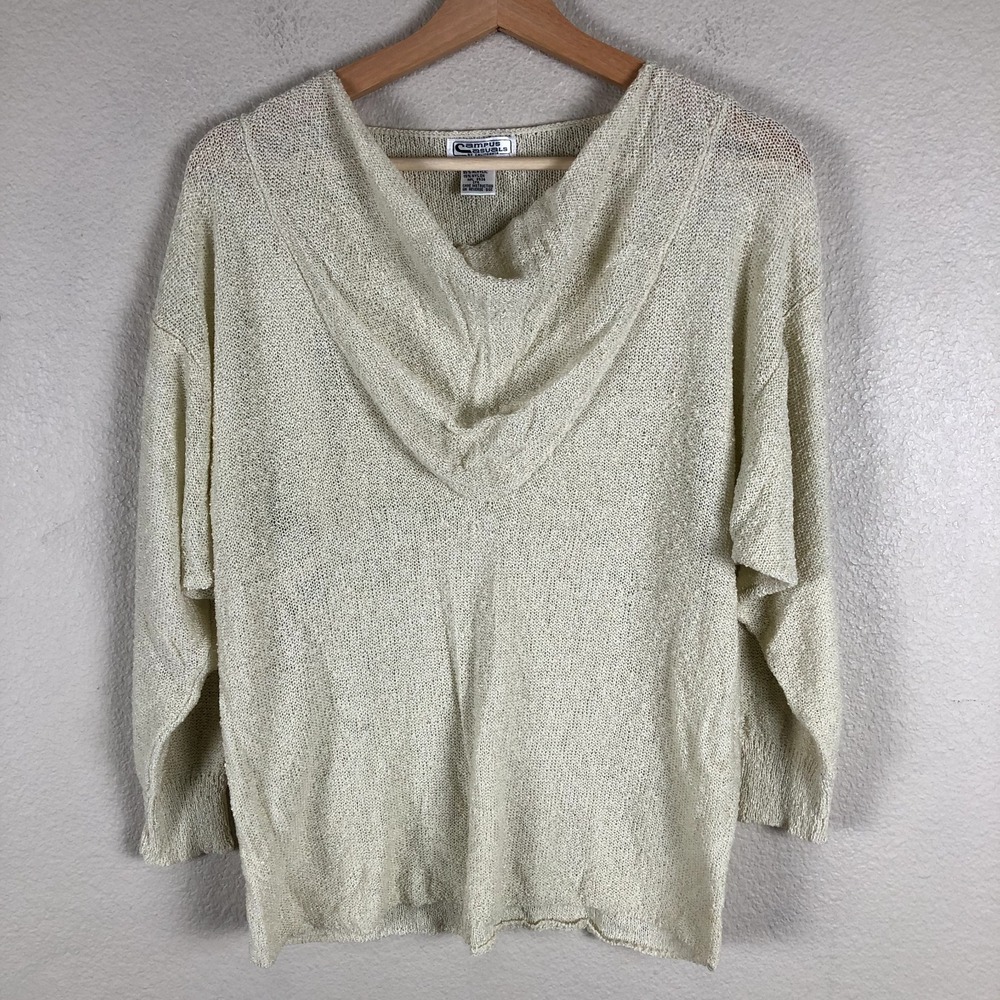 Campus Casuals Shirt Sweater Womens Large Off White Knit Loose Neck Sheer Casual